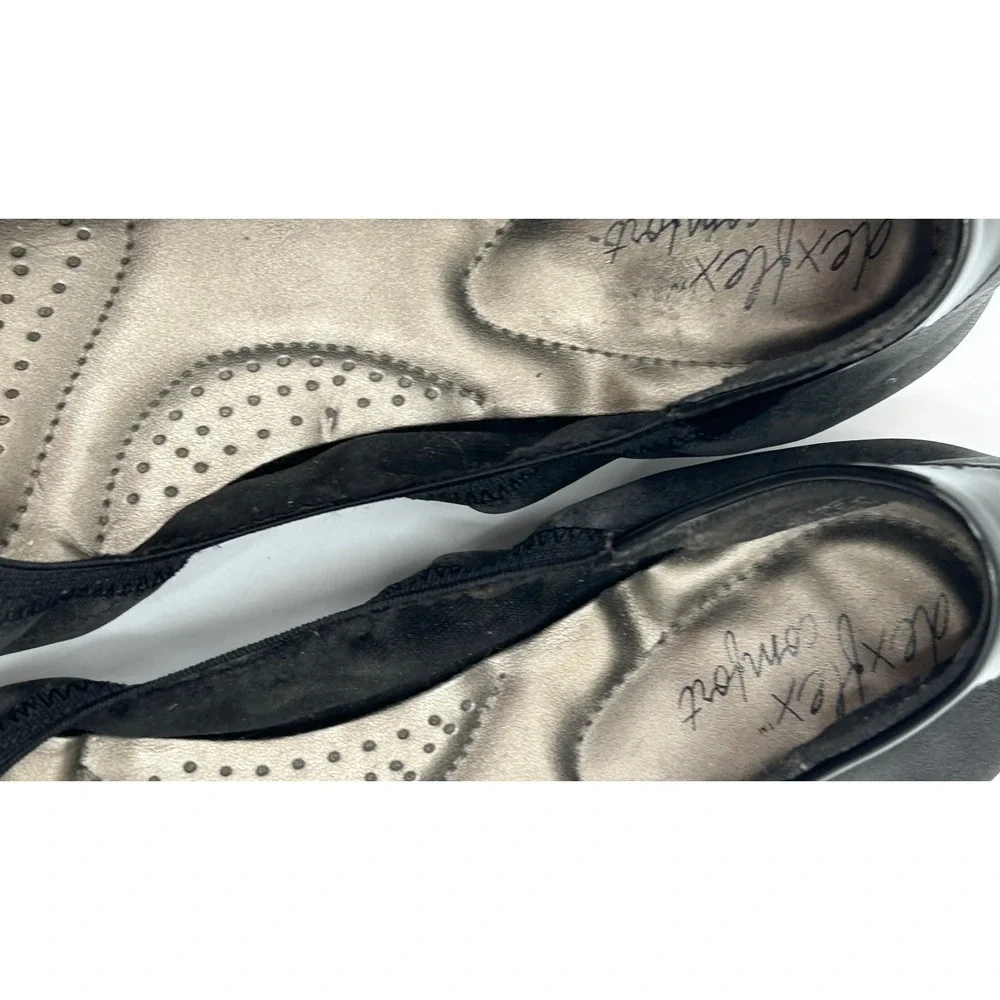 Dexflex Comfort Womens Black Cap Toe Ballet Flats Elasticized Slip On Size 10W